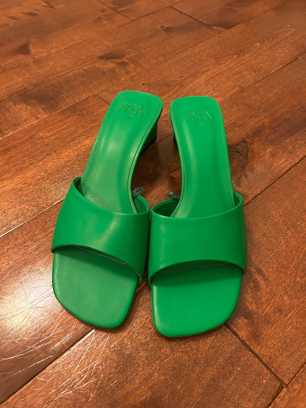 Zara Green Block Square Toe Heel Mules Size 39 women’s 8.5